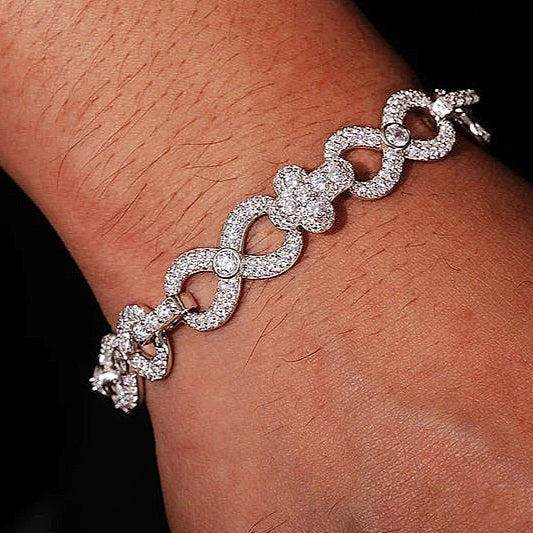 Cubic Zirconia Sterling Silver 925 Cross Infinity Link 12mm Iced Out  8"-8.5" Bracelet - C300039