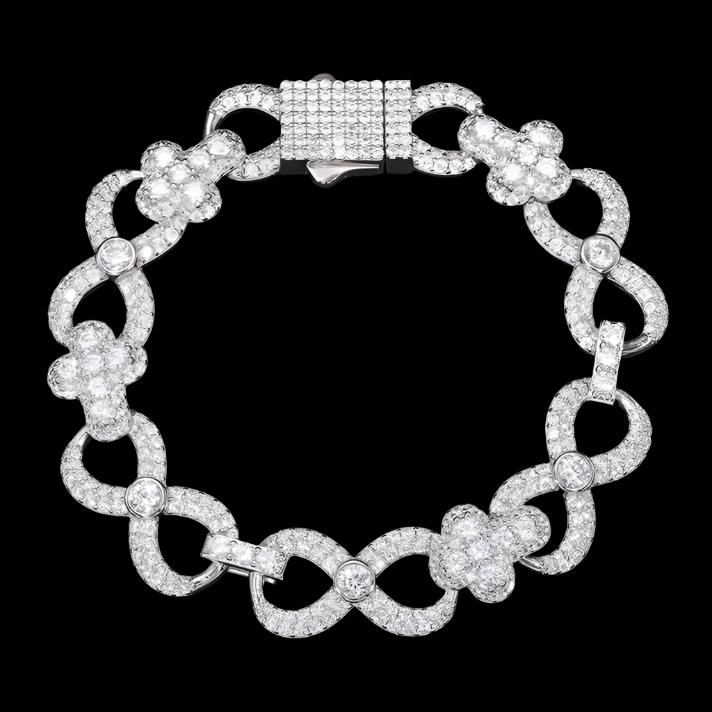 Cubic Zirconia Sterling Silver 925 Cross Infinity Link 12mm Iced Out  8"-8.5" Bracelet - C300039