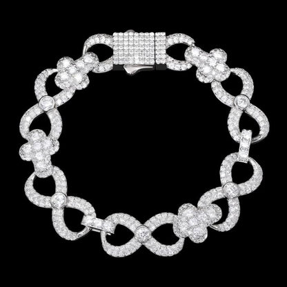 Cubic Zirconia Sterling Silver 925 Cross Infinity Link 12mm Iced Out  8"-8.5" Bracelet - C300039