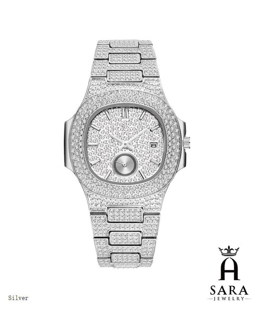 Classic Patek Design Full Diamond Mosiac High-end 18K Gold Plated / Silver Rhodium Plated Never Fade Silver Hubal Watch