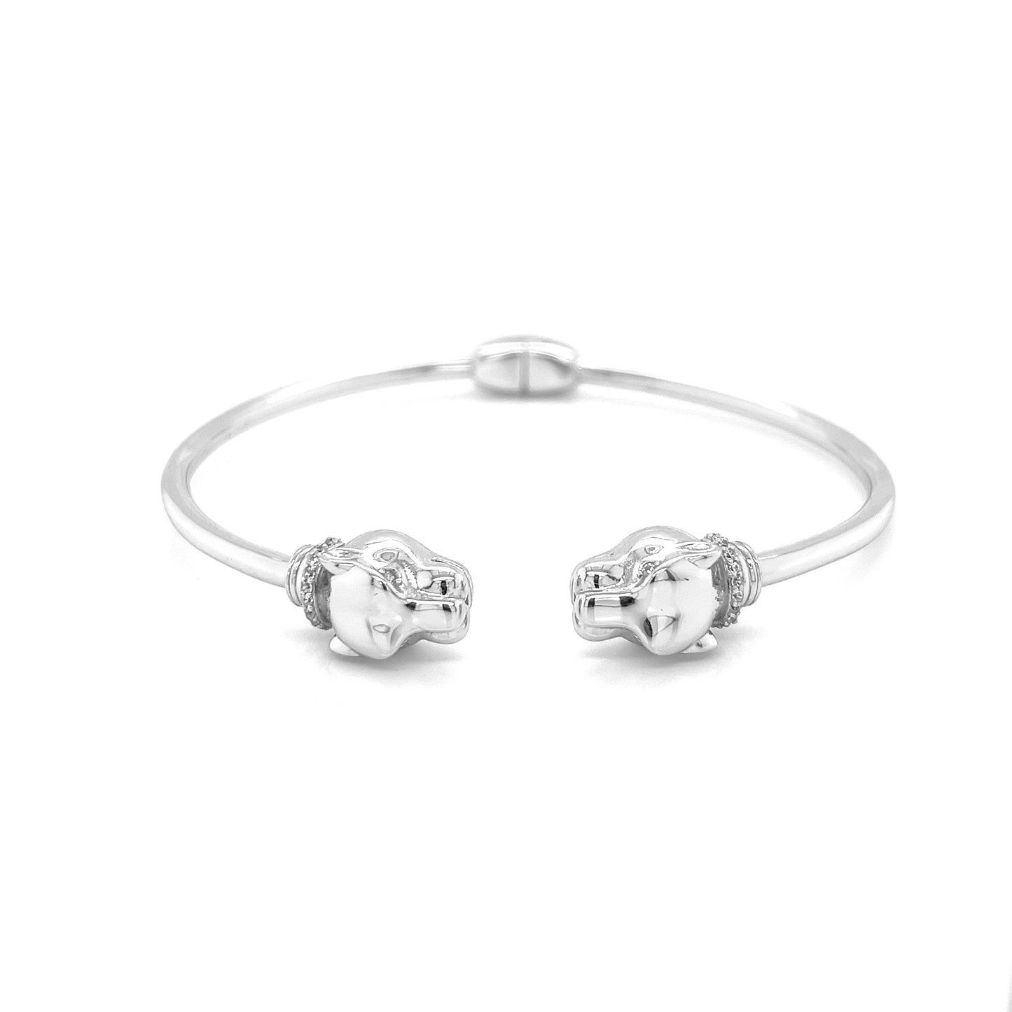 Silver 925 Two Sided leopard Head Bangle