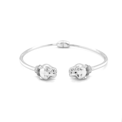 Silver 925 Two Sided leopard Head Bangle