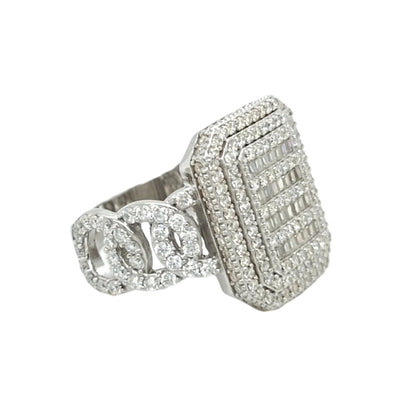 Cuban Square King CZ Sterling Fine Unisex Ring