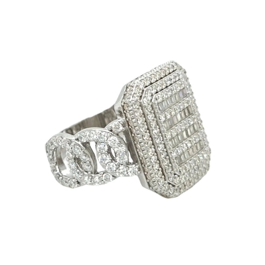Cuban Square King CZ Sterling Fine Unisex Ring