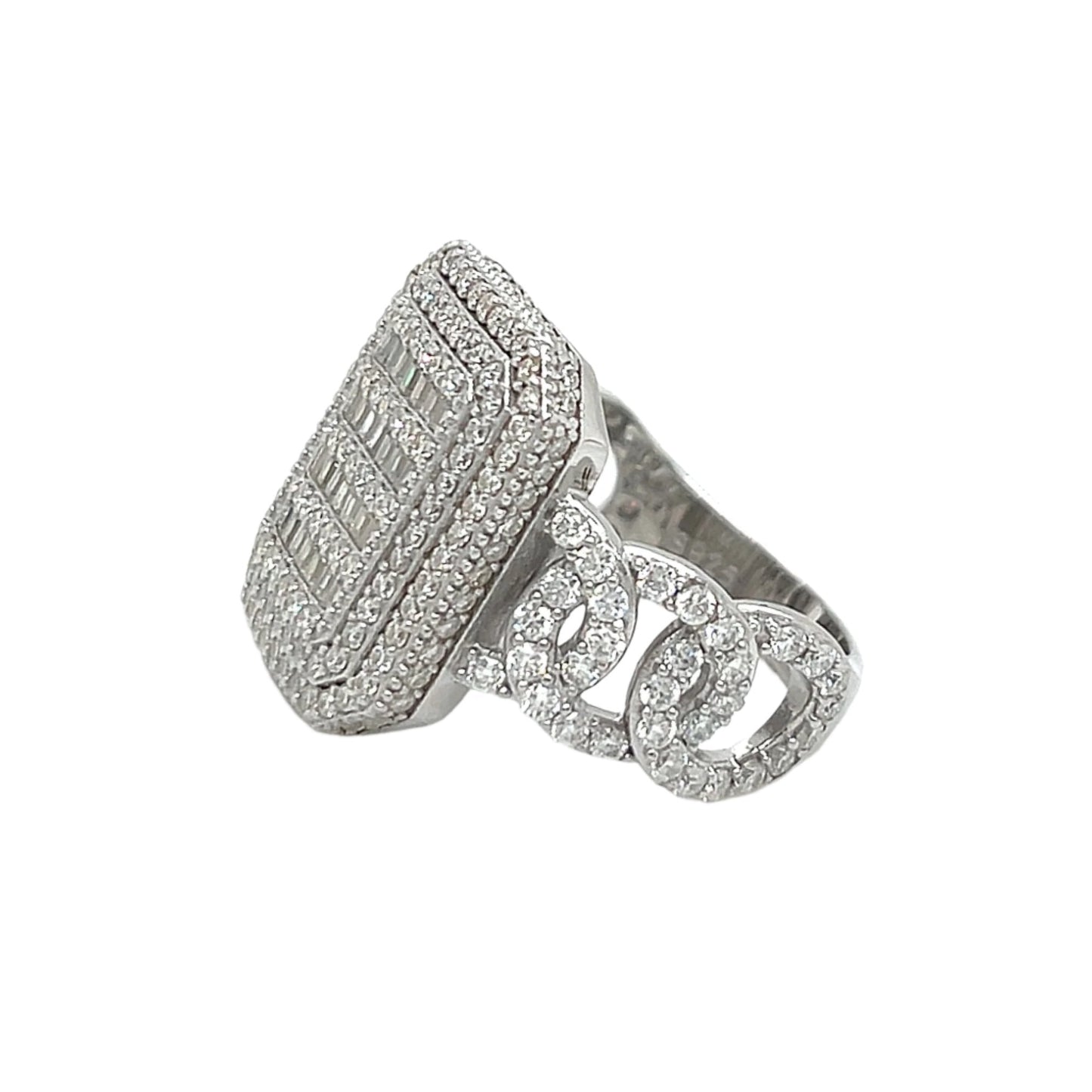 Cuban Square King CZ Sterling Fine Unisex Ring