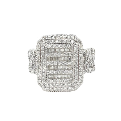 Cuban Square King CZ Sterling Fine Unisex Ring