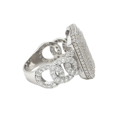 Cuban Square King CZ Sterling Fine Unisex Ring