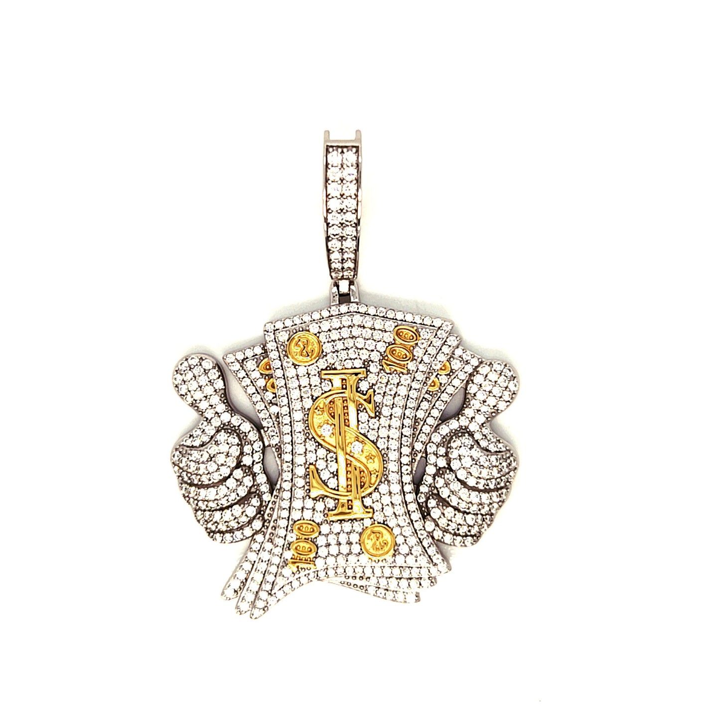 4.75CT Moissanite Like Money Dollars Two Tone 14k Gold Plated and Sterling 925 Pendant Charm - M400119