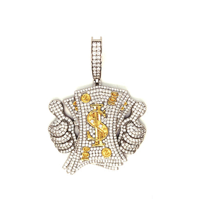 4.75CT Moissanite Like Money Dollars Two Tone 14k Gold Plated and Sterling 925 Pendant Charm - M400119