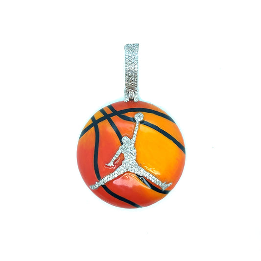 Basketball Copper Sports Black-Orange Enamel Hip Hop 10k Gold 1.09ct Diamond 2.2" Personalized Custom Pendant Charm - CSP21959