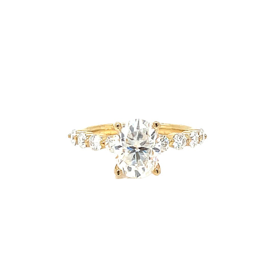 Custom Design Jewelry Engangment 2.3ct Oval Main Lab-Created Moissanite Ladies 14k Gold Ring
