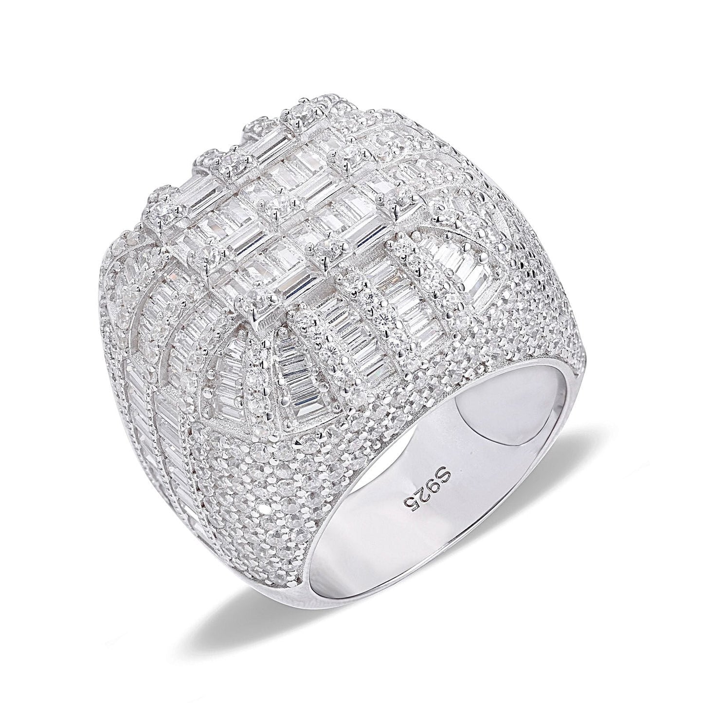 Baguette CZ Dome Cluster Bling Men's Ring