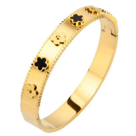 Gold Plated Flower Stainless Steel Bangle