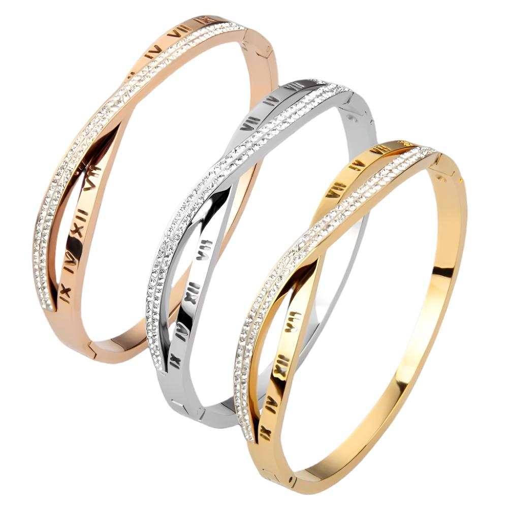 New design Curve Diamond Roman Digital Stainless Steel Bangle