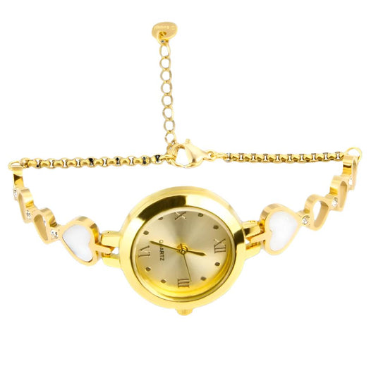 Gold Plated Stainless Steel Heart Watch Bracelet