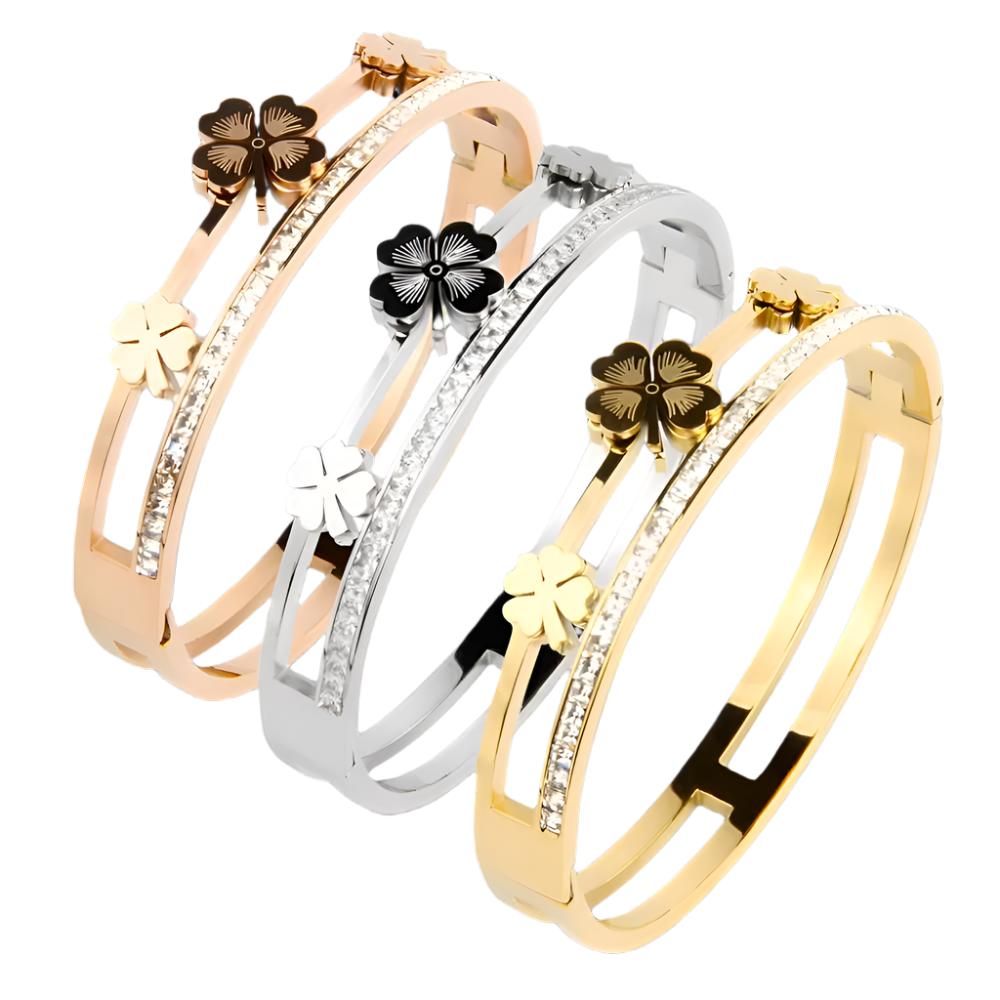 Gold Plated Stainless Steel Flower Bangle