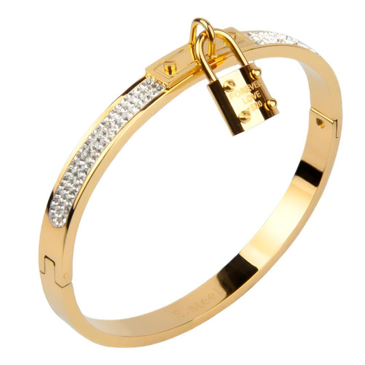 "Forever Love" Lock 18k Gold Plated Zirconia Bangle