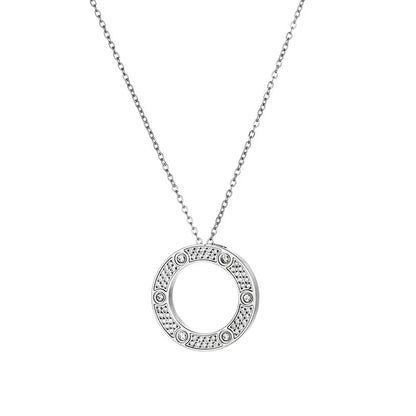 Fancy Inlaid Round Zirconia Pendant Necklace