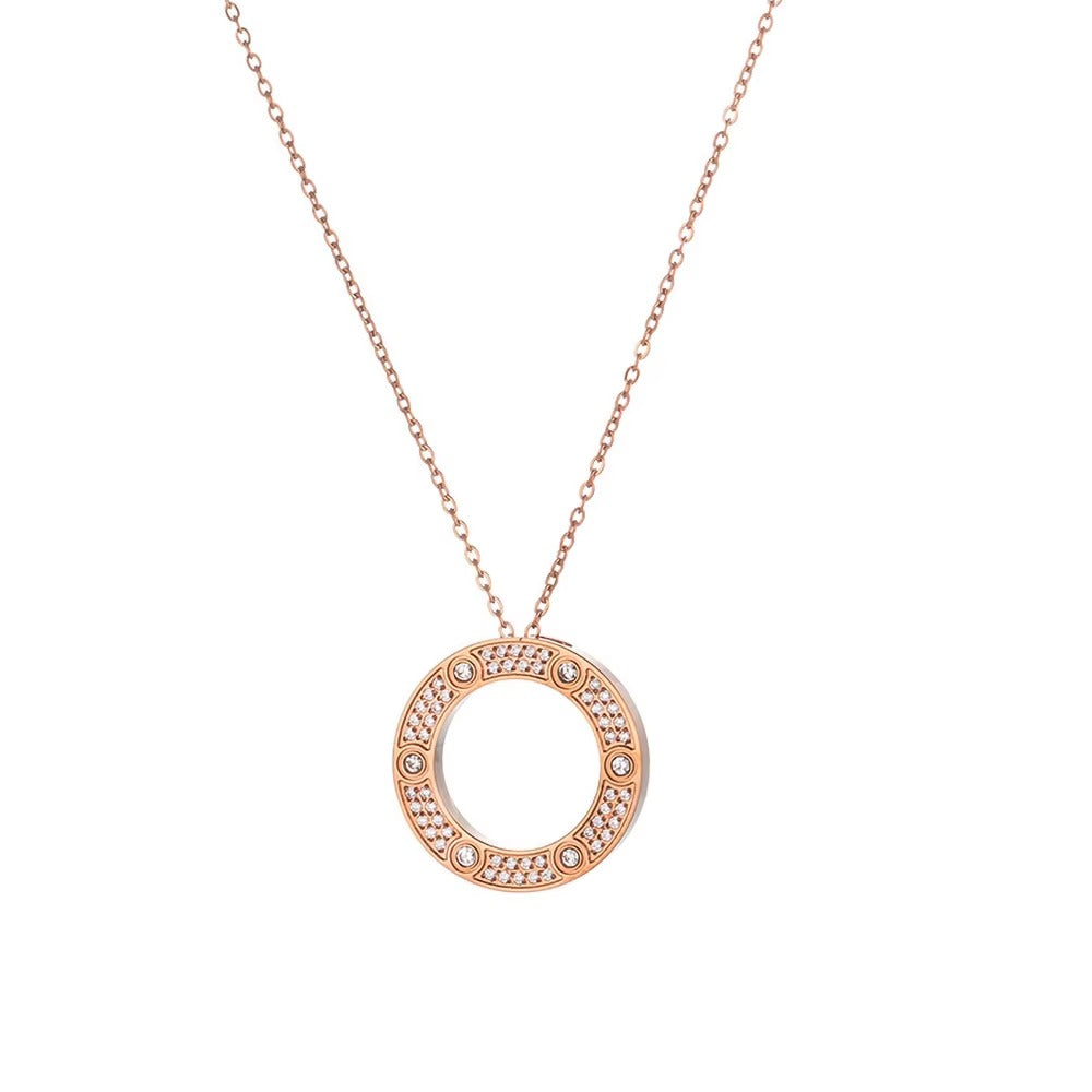 Fancy Inlaid Round Zirconia Pendant Necklace