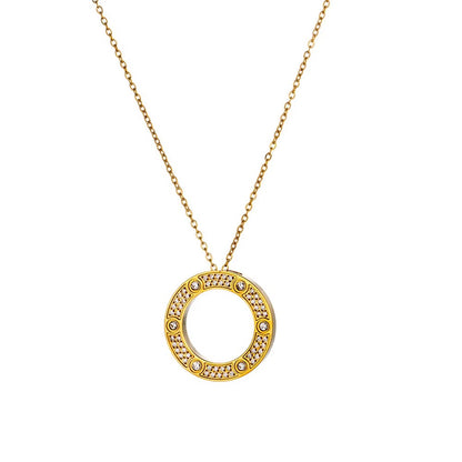 Fancy Inlaid Round Zirconia Pendant Necklace