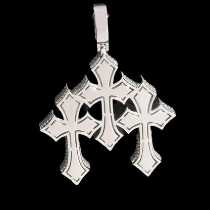 4.79CT Baguette and Round Moissanite Triple Ornamental Cross Pendant 2" Charm - M400099