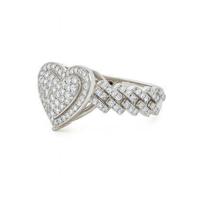 Sterling Silver Heart Pavé Ring with Cuban Style Band