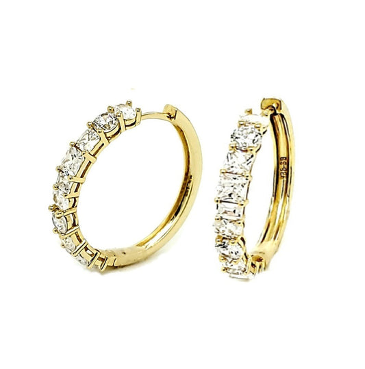 14K Gold Finish over 925 SS Hoop Bling CZ Earrings