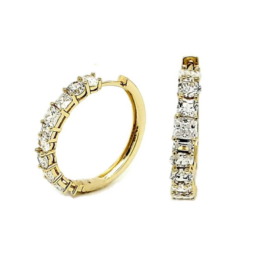 925 Sterling Silver Hoop Bling CZ Earrings