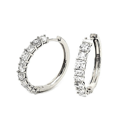 925 Sterling Silver Hoop Bling CZ Earrings