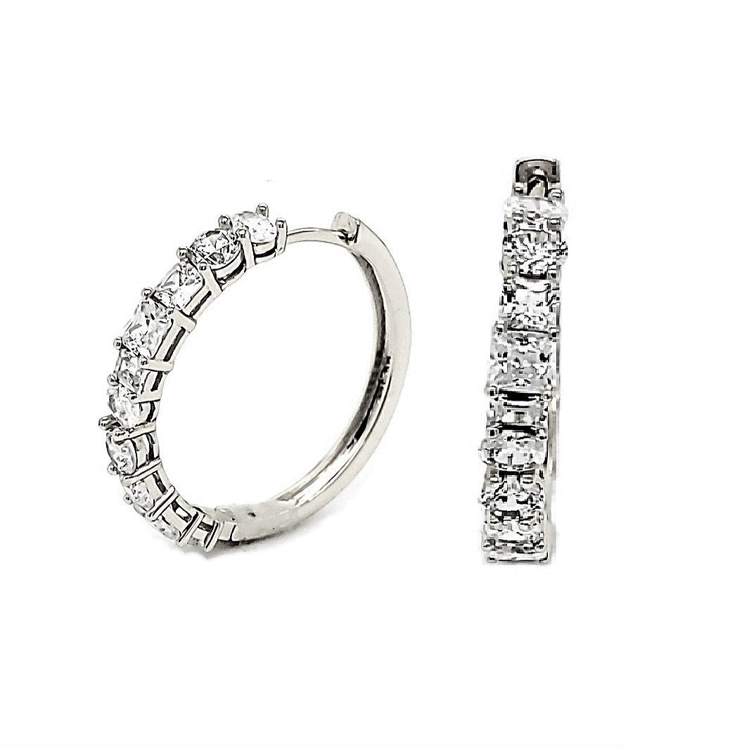 925 Sterling Silver Hoop Bling CZ Earrings