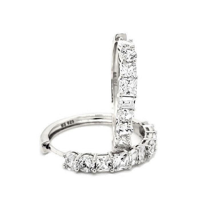 925 Sterling Silver Hoop Bling CZ Earrings