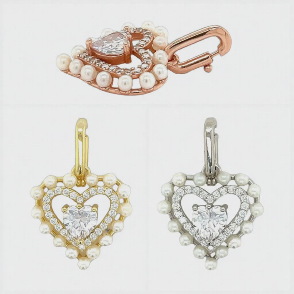 Video of the Heart Pearl Charm, 925 sterling silver with moissanite or CZ