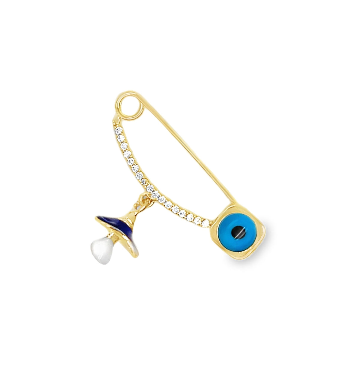 14k Gold Evil Eye Protection Safety Pin Brooch in 14K solid gold, view 3