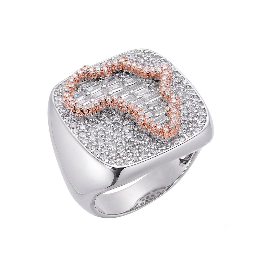 Africa Signet Ring in 925 sterling silver with lab-grown moissanite, rose gold tone