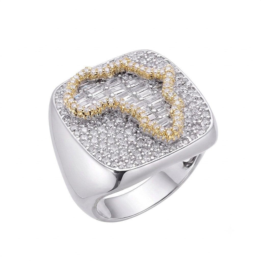 Africa Signet Ring in 925 sterling silver with lab-grown moissanite, yellow gold tone
