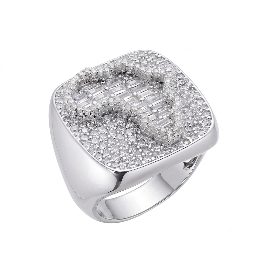 Africa Signet Ring in 925 sterling silver with lab-grown moissanite, silver tone