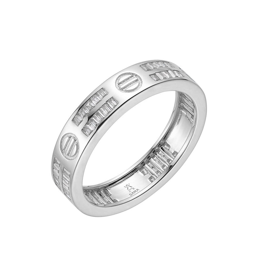 Axis Band in 925 sterling silver with moissanite or CZ, view 3