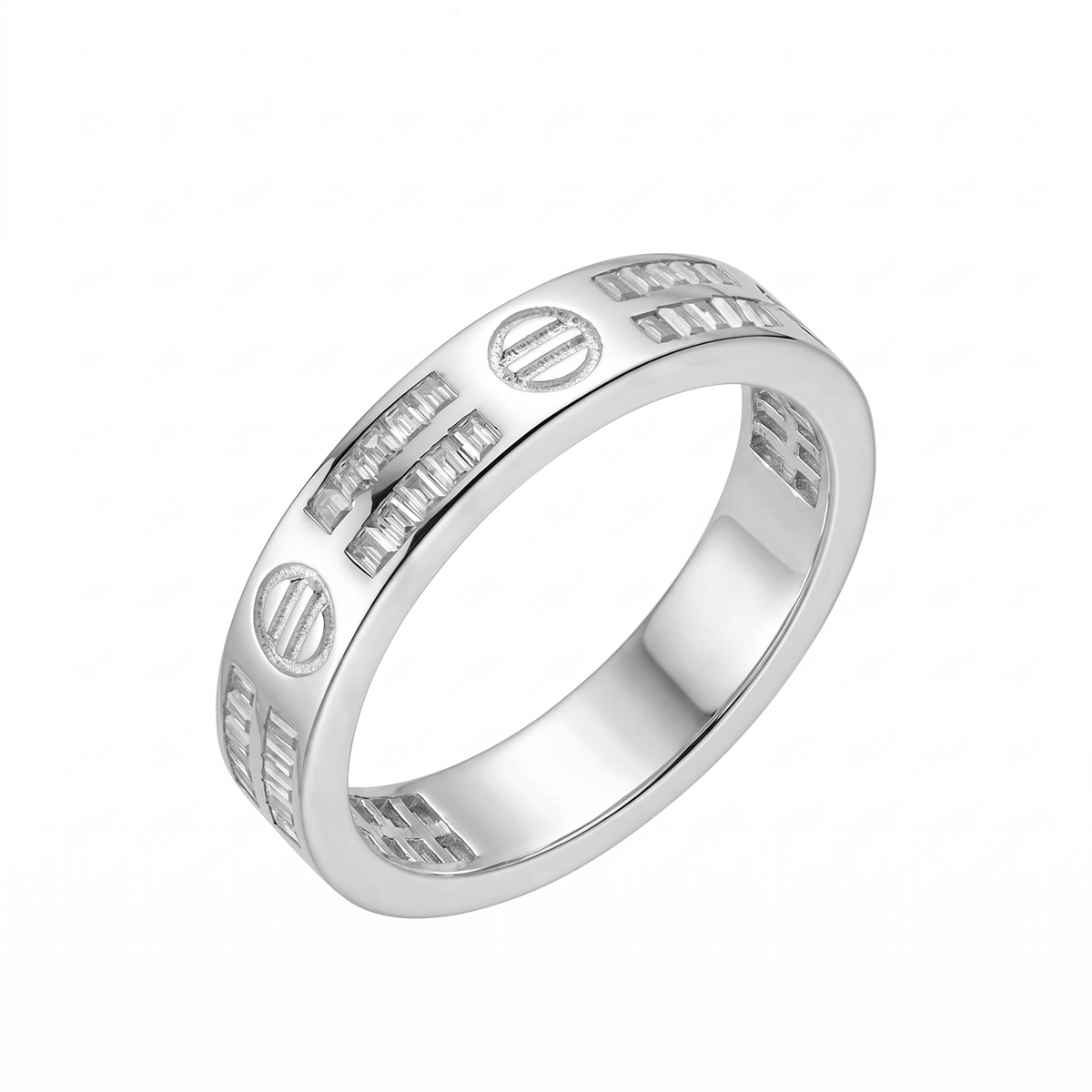 Axis Band in 925 sterling silver with moissanite or CZ, view 8