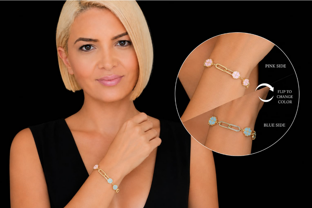 BloomFlip Bracelet in 925 sterling silver with cubic zirconia, worn on model