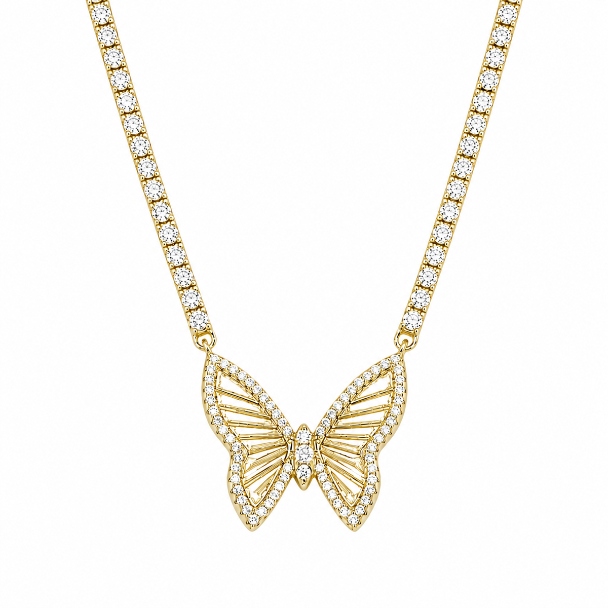 Butterfly Tennis Necklace in 925 sterling silver with moissanite or CZ