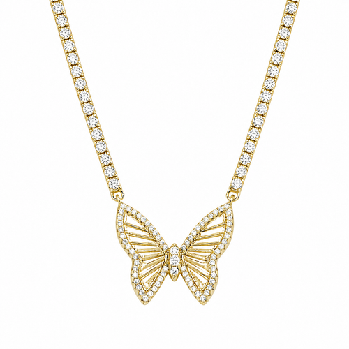Butterfly Tennis Necklace in 925 sterling silver with moissanite or CZ