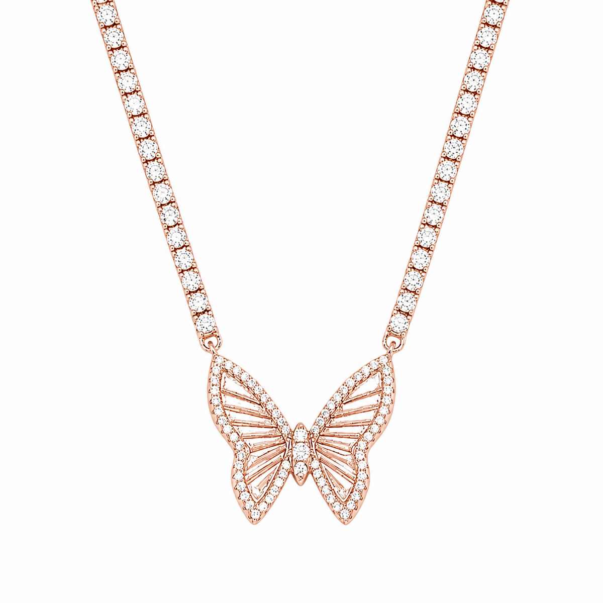 Butterfly Tennis Necklace in 925 sterling silver with moissanite or CZ, view 3