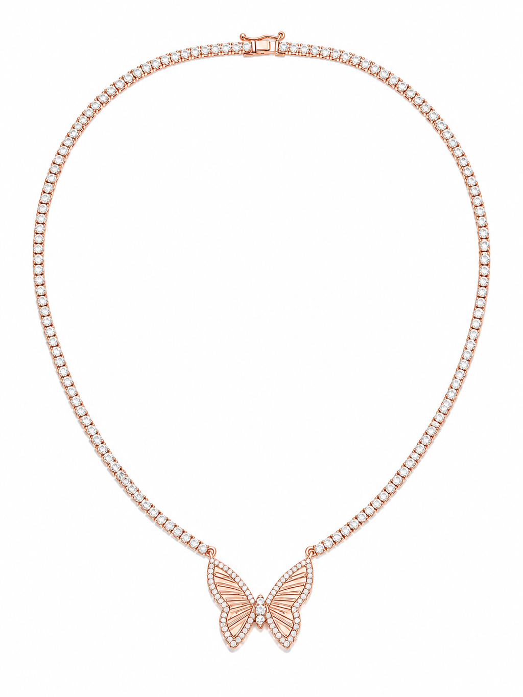 Butterfly Tennis Necklace in 925 sterling silver with moissanite or CZ, view 4