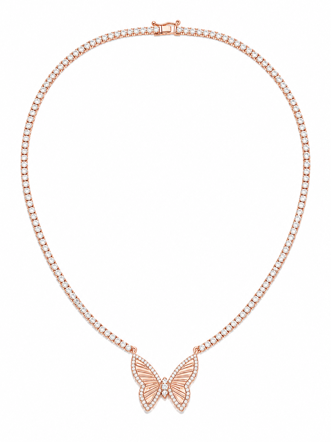 Butterfly Tennis Necklace in 925 sterling silver with moissanite or CZ, view 4
