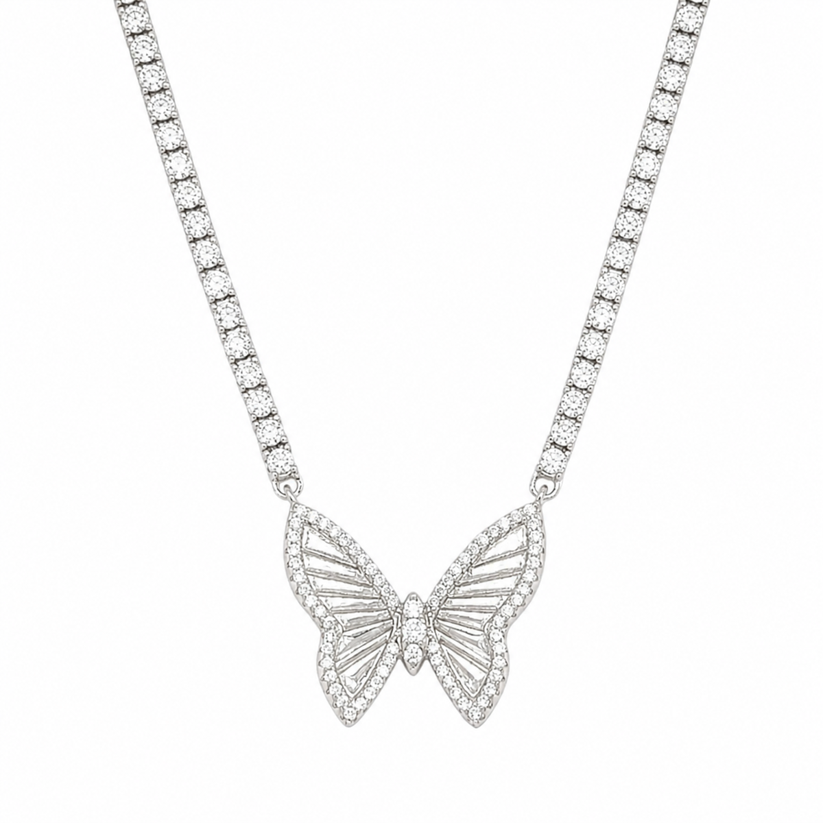 Butterfly Tennis Necklace in 925 sterling silver with moissanite or CZ, view 5