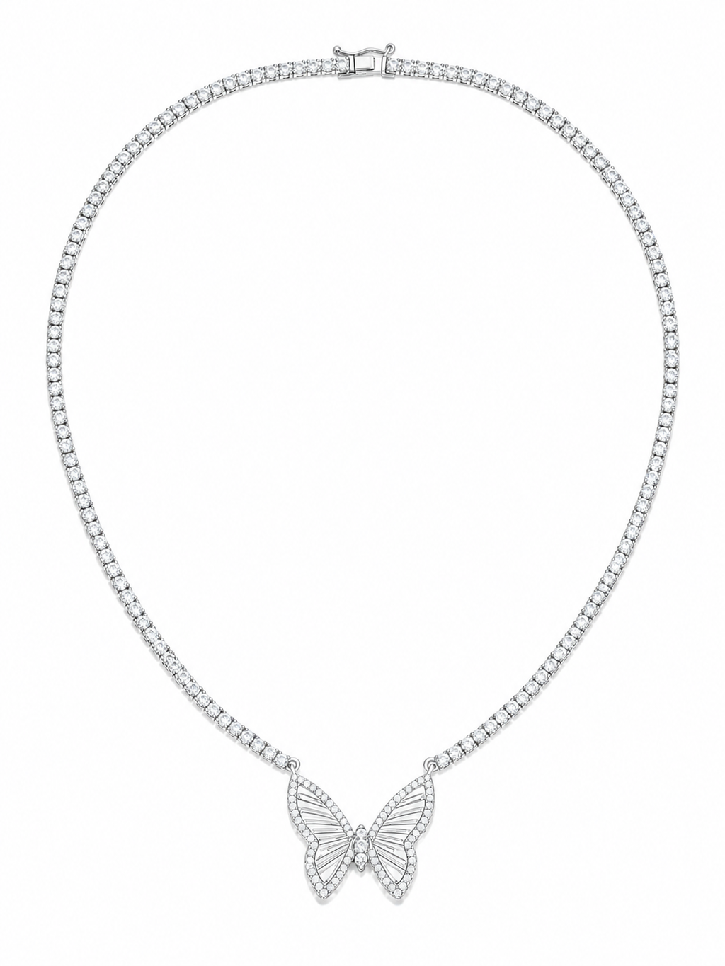 Butterfly Tennis Necklace in 925 sterling silver with moissanite or CZ, view 6