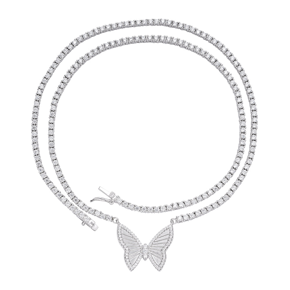 Butterfly Tennis Necklace in 925 sterling silver with moissanite or CZ, view 7