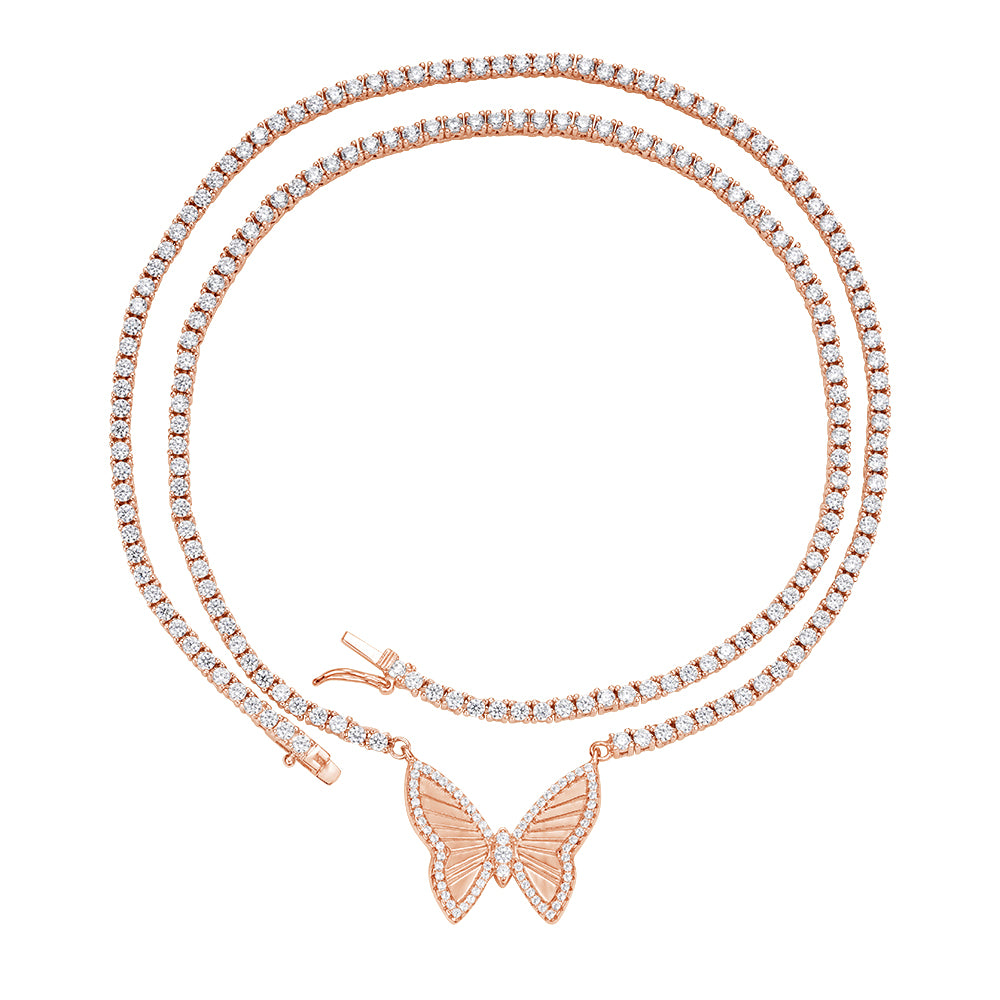 Butterfly Tennis Necklace in 925 sterling silver with moissanite or CZ, view 9