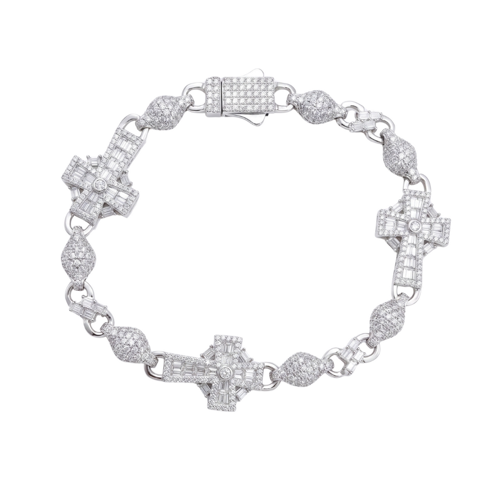 Cross Bracelet in 925 sterling silver with lab-grown moissanite