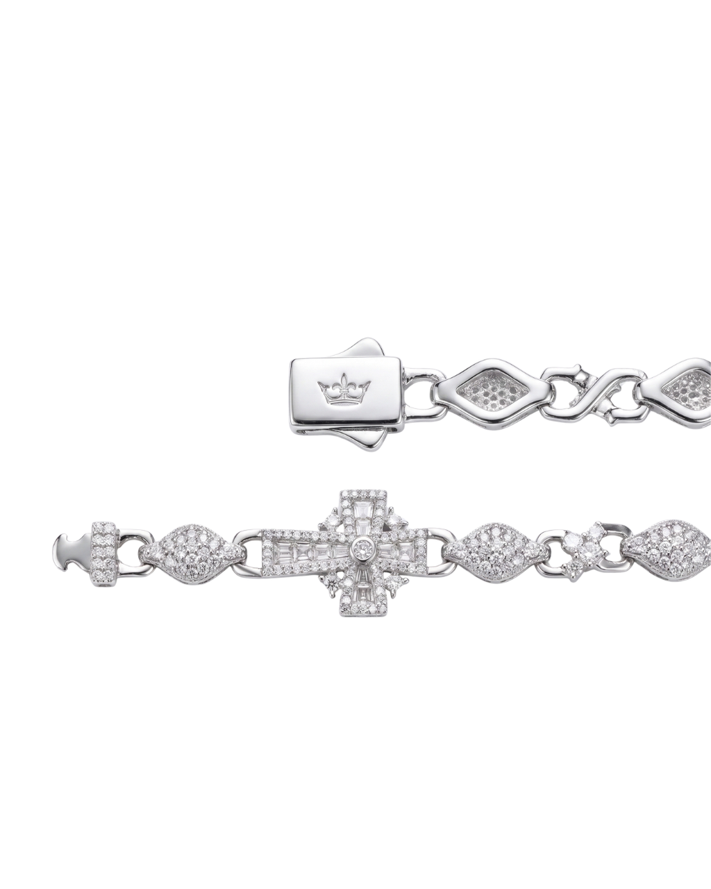 Cross Bracelet in 925 sterling silver with lab-grown moissanite, view 2
